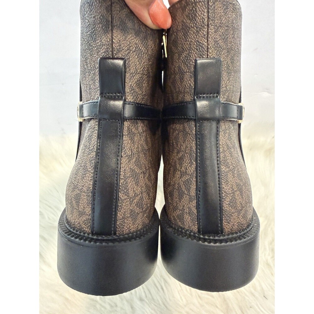 Michael Kors Mandy Block Heel Booties Black Brown Monogram Size 11M New - Picture 12 of 16